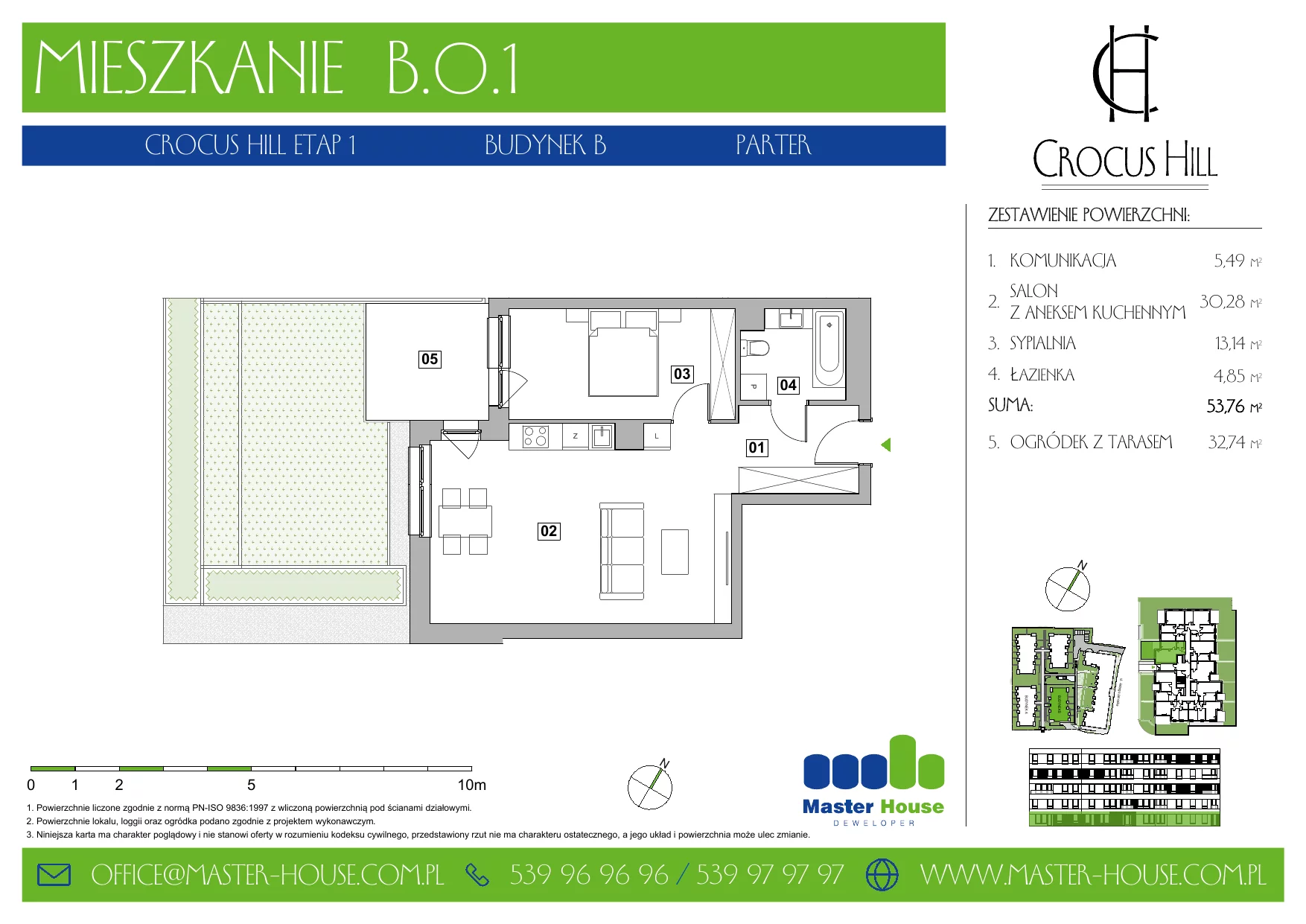 2 pokoje, mieszkanie 53,76 m², parter, oferta nr B.0.1, Crocus Hill, Szczecin, Śródmieście, ul. Jerzego Janosika 2, 2A, 3, 3A